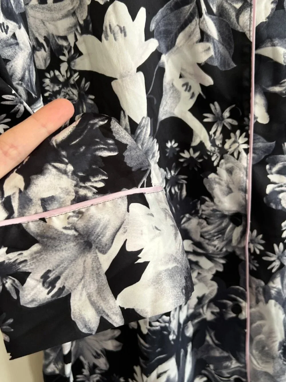 Victorias Secret Black Floral Printed Satin Long Sleeve Sleep Shirt